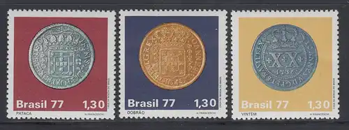 Brasilien 1977 Münzen Kolonialzeit, Mi.-Nr. 1615-1617 **  Brasil RHM C-1002-1004