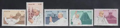 Brasilien 1980 Papstbesuch, Mi.-Nr. 1771-1775 **  Brasil RHM C-1148-1152