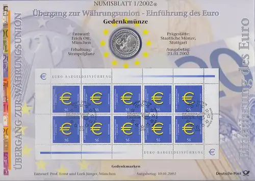 Bundesrepublik Numisblatt 1/2002 Euro-Einführung mit 10-Euro-Silbermünze