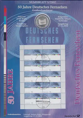 Bundesrepublik Numisblatt 5/2002 Deutsches Fernsehen mit 10-Euro-Silbermünze 