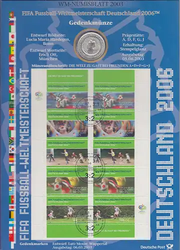 Bundesrepublik Numisblatt Fussball-WM / 2003  mit 10-Euro-Silbermünze 