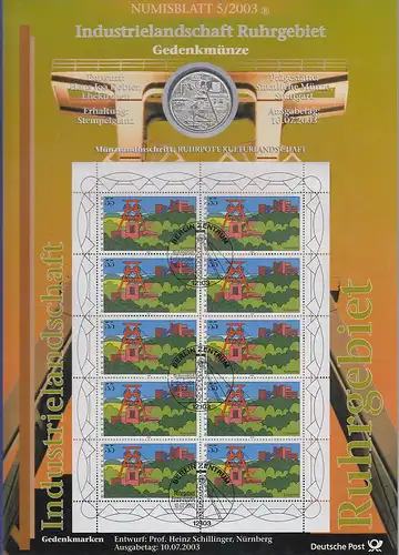 Bundesrepublik Numisblatt 5/2003 Ruhrgebiet mit 10-Euro-Silbermünze 