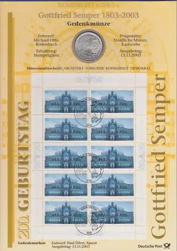 Bundesrepublik Numisblatt 6/2003 Semperoper Dresden mit 10-Euro-Silbermünze 