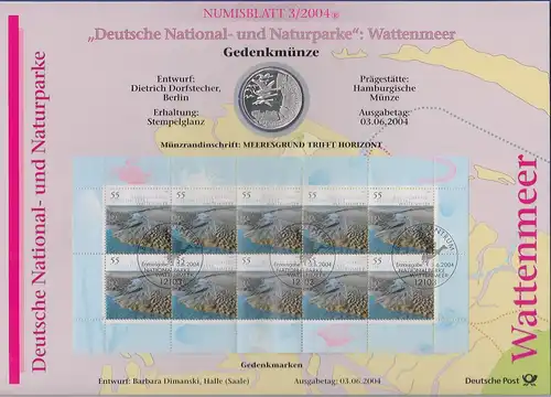 Bundesrepublik Numisblatt 3/2004 Nationalpark Wattenmeer mit10-Euro-Silbermünze 