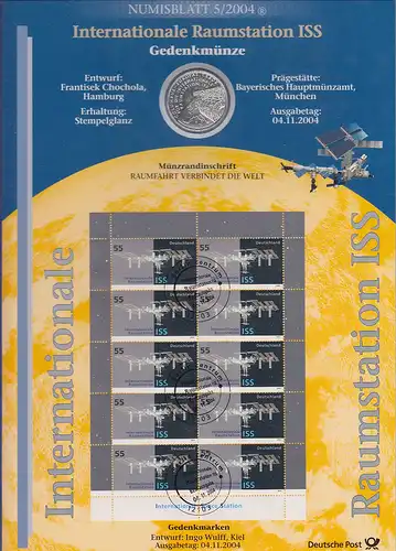 Bundesrepublik Numisblatt 5/2004 Raumstation ISS mit 10-Euro-Silbermünze 