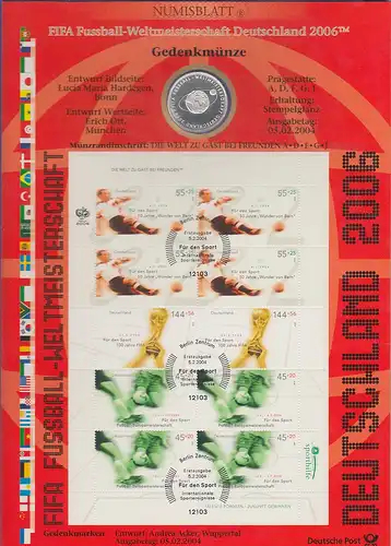 Bundesrepublik Numisblatt Fussball-WM / 2004  mit 10-Euro-Silbermünze