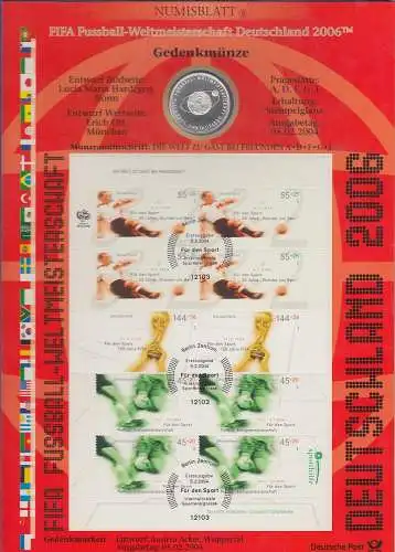 Bundesrepublik Numisblatt Fussball-WM / 2004  mit 10-Euro-Silbermünze