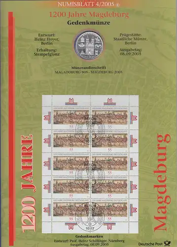 Bundesrepublik Numisblatt 4/2005 Magdeburg mit 10-Euro-Silbermünze 