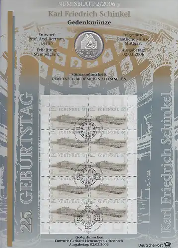 Bundesrepublik Numisblatt 2/2006 Schinkel mit 10-Euro-Silbermünze 