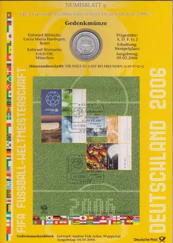 Bundesrepublik Numisblatt Fussball-WM / 2006  mit 10-Euro-Silbermünze