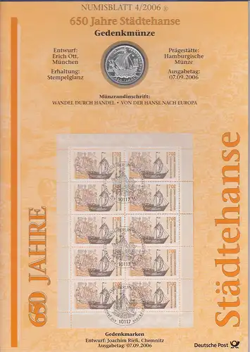 Bundesrepublik Numisblatt 4/2006 Städtehanse mit 10-Euro-Silbermünze 
