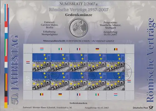 Bundesrepublik Numisblatt 2/2007 Römische Verträge mit 10-Euro-Silbermünze 