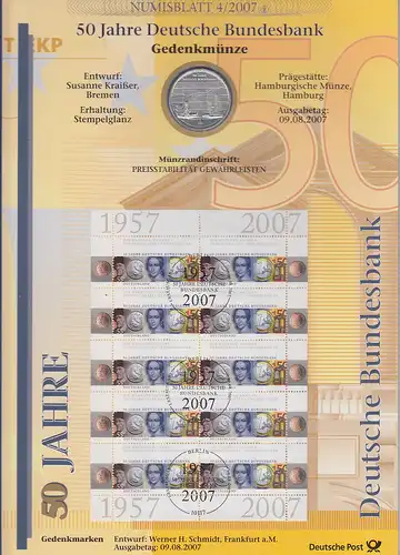 Bundesrepublik Numisblatt 4/2007 Deutsche Bundesbank mit 10-Euro-Silbermünze 