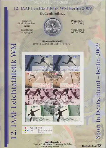 Bundesrepublik Numisblatt 1/2009 Leichtathletik WM mit 10-Euro-Silbermünze 