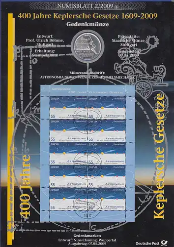 Bundesrepublik Numisblatt 2/2009 Keplersche Gesetze mit 10-Euro-Silbermünze 