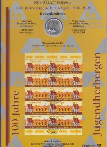 Bundesrepublik Numisblatt 5/2009 Jugendherbergen mit 10-Euro-Silbermünze 