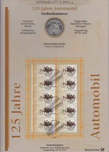 Bundesrepublik Numisblatt 2/2011 Automobil mit 10-Euro-Gedenkmünze 