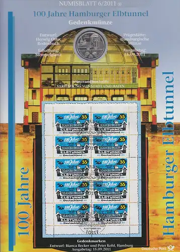 Bundesrepublik Numisblatt 6/2011 Elbtunnel Hamburg mit 10-Euro-Gedenkmünze 