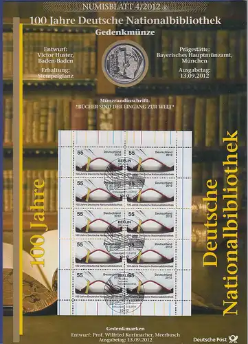 Bundesrepublik Numisblatt 4/2012 Nationalbibliothek mit 10-Euro-Gedenkmünze 