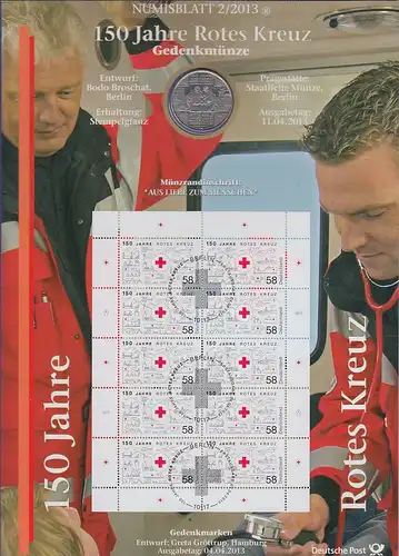 Bundesrepublik Numisblatt 2/2013 Rotes Kreuz mit 10-Euro-Gedenkmünze