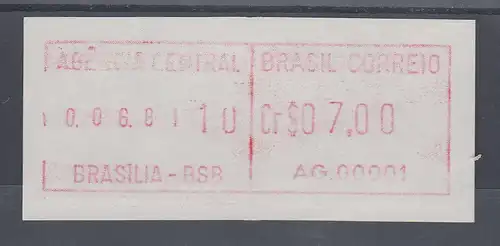Brasilien ATM AG.00001 aus ORTSAUTOMAT Brasilia mit ET-Datum. SEHR SELTEN ! 
