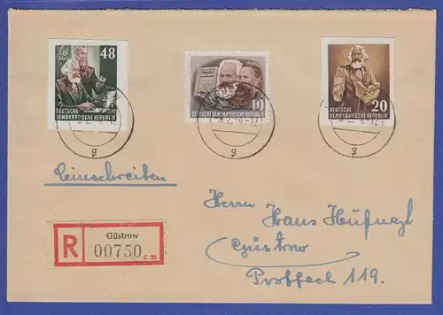 DDR 1954  Karl Marx Blockmarken Mi.-Nr. 388B und 391B auf R-Brief aus Güstrow