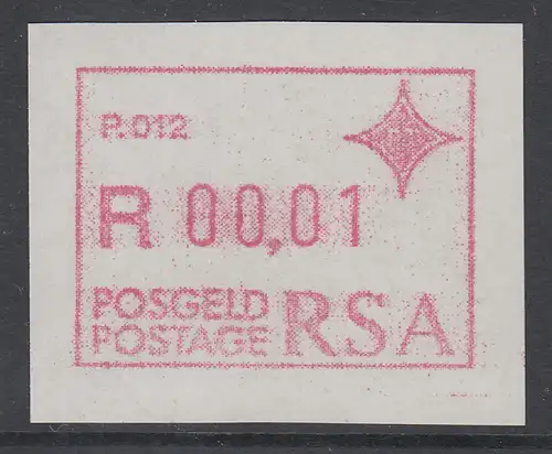 Südafrika FRAMA-ATM mit Aut.-Nr. P.012 auf weissem Testpapier   Mi.-Nr. 3 XI