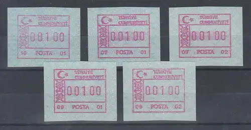 Türkei FRAMA ATM  Ausgabe 1992 Lot 5 versch. Aut.-Nummern ** 