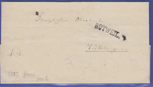 Vorphila-Brief mit Stempel ROTWEIL 1837 gelaufen nach Tuttlingen