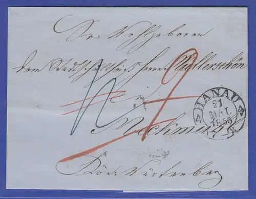 markenloser Brief mit Stempel HANAU aus dem Jahr 1855 gel. nach Meckmühl
