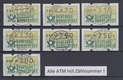 Deutschland ATM Mi.-Nr 1.1hu Satz 7 Werte 20-300 Pfg mit Nummer und ET-Tages-O