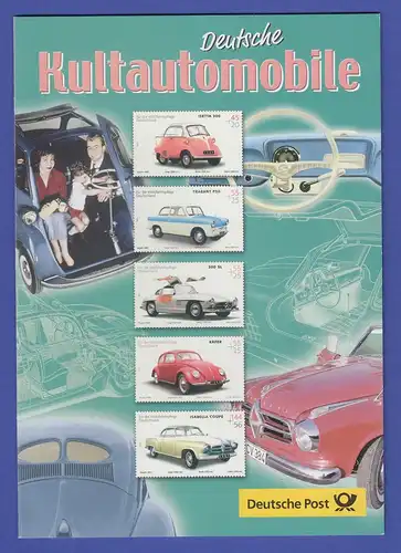 Deutschland 2002 Faltblatt "Deutsche Kultautomobile" mit Mi.-Nr. 2289-2293