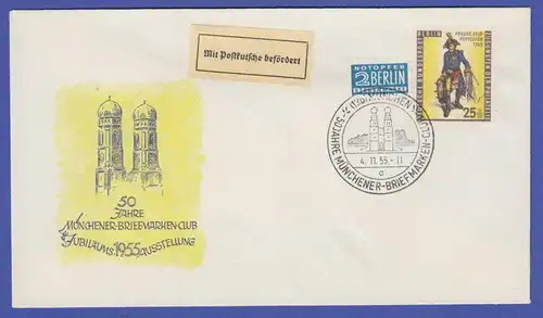 Berlin Mi.-Nr. 131 auf Scmuckbrief Münchner Briefmarken Club  Sonder-O 4.11.55