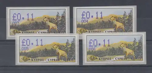 Zypern Amiel-ATM Ausgabe 1999, Mi.-Nr. 4 je eine ATM mit Aut.-Nr 003 004 005 006