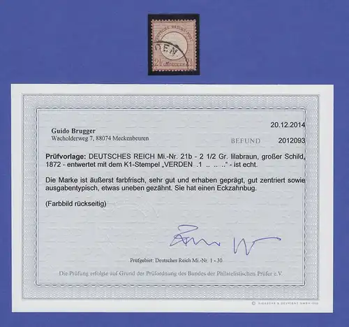 Dt. Reich großer Brustschild Mi.-Nr. 21, seltene b-Farbe gestempelt, Befund BPP