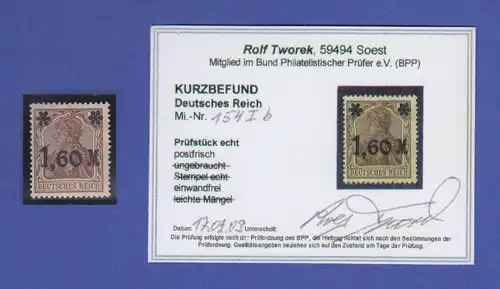 Dt. Reich Inflation, Mi.-Nr. 154 I b gute Farbe ** mit Kurzbefund Tworek BPP