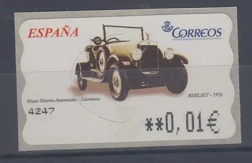 Spanien ATM Oldtimer Berliet, Wert in € 5-stellig schmal, Mi.-Nr. 140.3