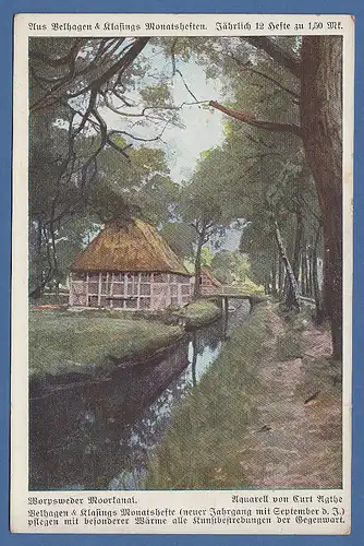 AK Worpswede Moorkanal Aquarell von Curt Aghte,  gelaufen 1910