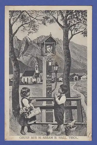 AK Österreich Gruß aus M.Absam b. Hall in Tirol, Marterl und Kinder, gel. 1915
