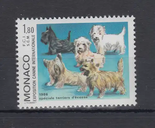 Monaco 1986  Mi.-Nr. 1756 ** Hunde-Ausstellung Schottische Terrier-Rassen