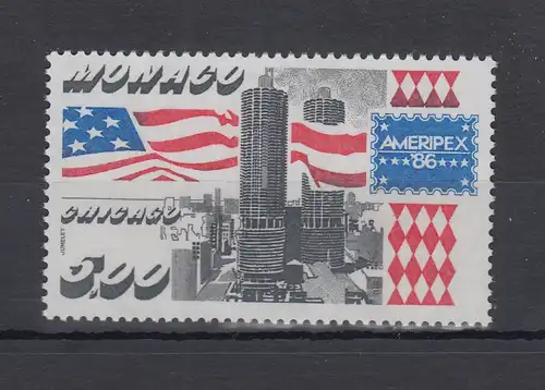 Monaco 1986 Mi.-Nr. 1762 ** Briefmarken-Ausstellung AMERIPEX '86 Chicago