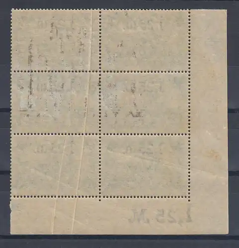 Dt. Reich 1,25 Mark Mi.-Nr. 116  6er-Block mit mehreren Papier-Qutschfalten */**