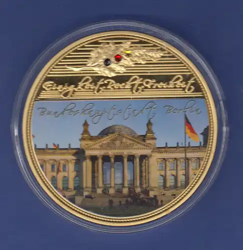 Gigant-Medaille 70mm 110g   Reichstag Berlin, vergoldet, mit Kristallen