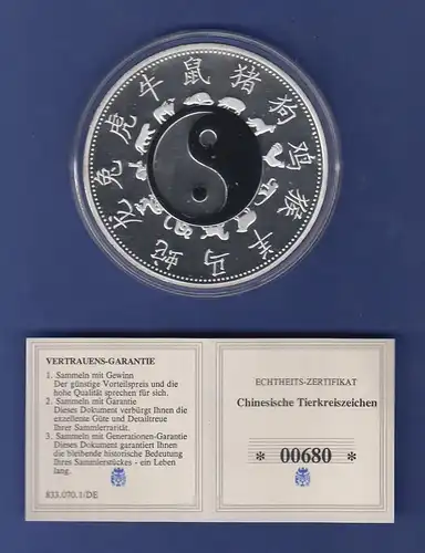 Gigant-Medaille 70mm 110g China Tierkreiszeichen Jahr der Schlange Cu versilbert