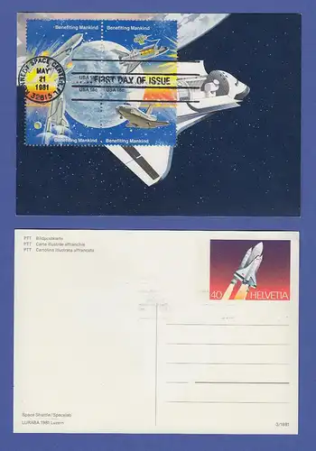 USA Space Shuttle 1981 4er-Zusammendruck mit ET-O auf Schweizer Ganzsache *