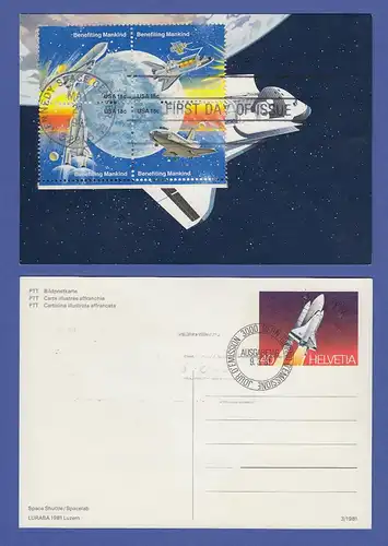 USA Space Shuttle 1981 4er-Zusammendruck mit ET-O gross auf Schweizer Ganzsache