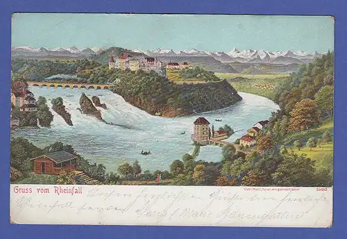 AK Schweiz Gruß vom Rheinfall 1904, gelaufen, nachtaxiert, Briefmarke abgefallen