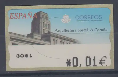 Spanien ATM Postgebäude La Coruna , Wert in € 4-stellig breit, Mi.-Nr. 90.2