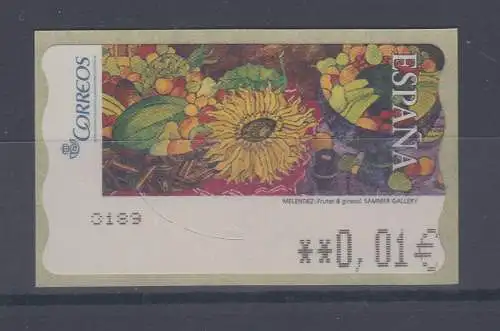 Spanien ATM Gemälde Sonnenblume, Wert in € 5-stellig schmal , Mi.-Nr. 159.3