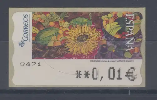 Spanien ATM Gemälde Sonnenblume, Wert in € 5-stellig breit , Mi.-Nr. 159.4